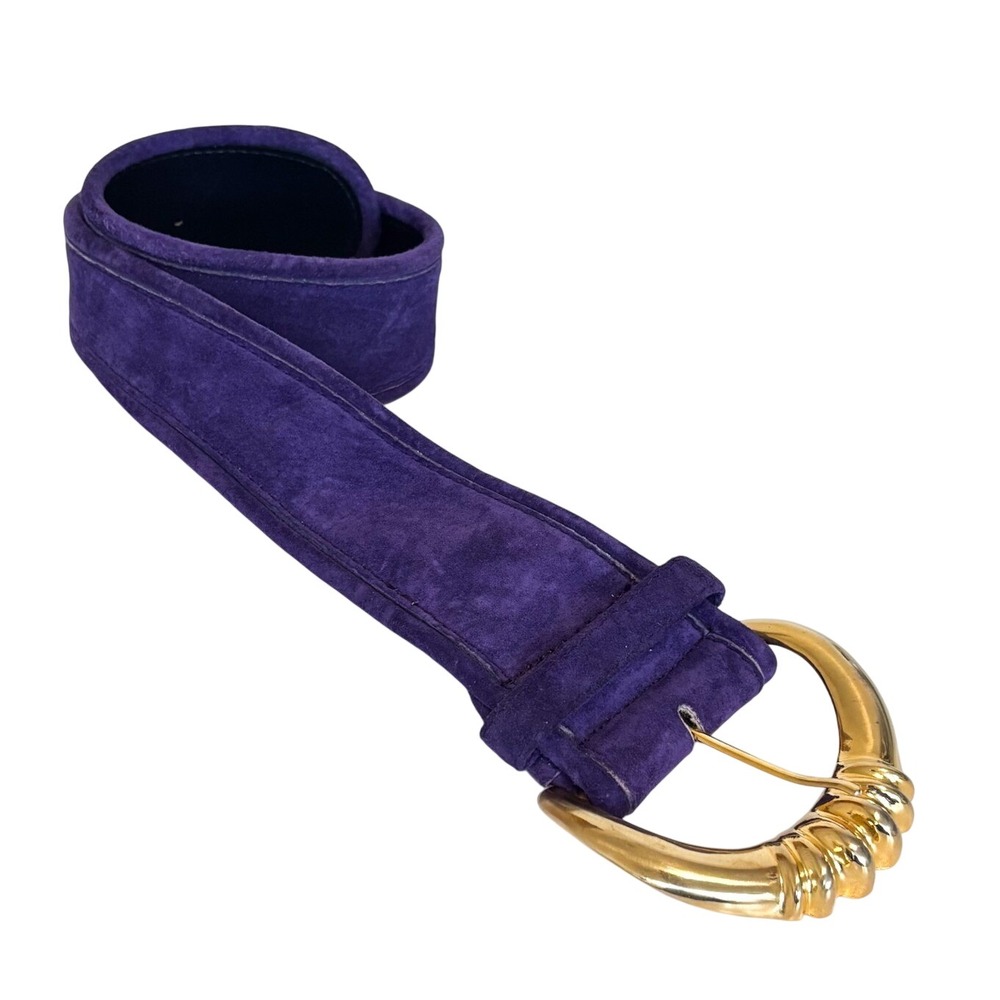 EXPRESS Vintage 80s Suede Belt Small Purple Gold Statement Chunky Wide Leather